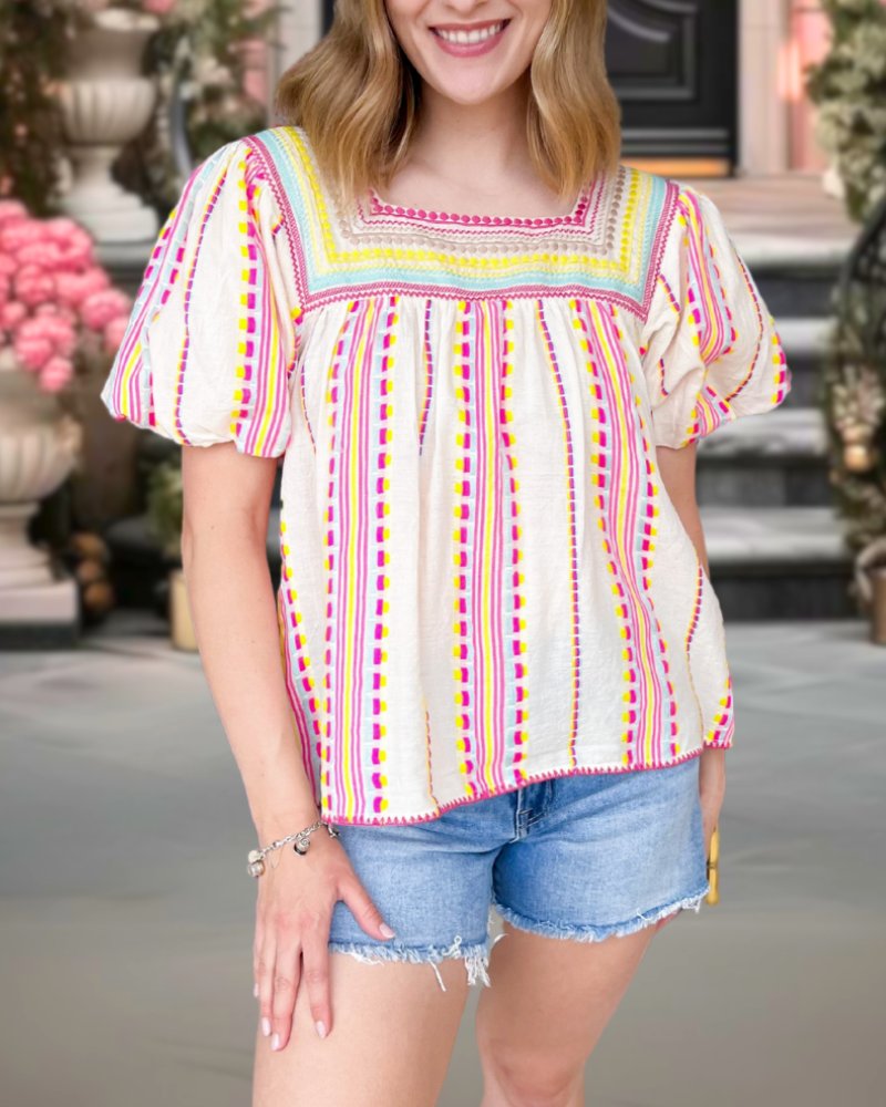 Vibrant Fiesta Neon Blouse