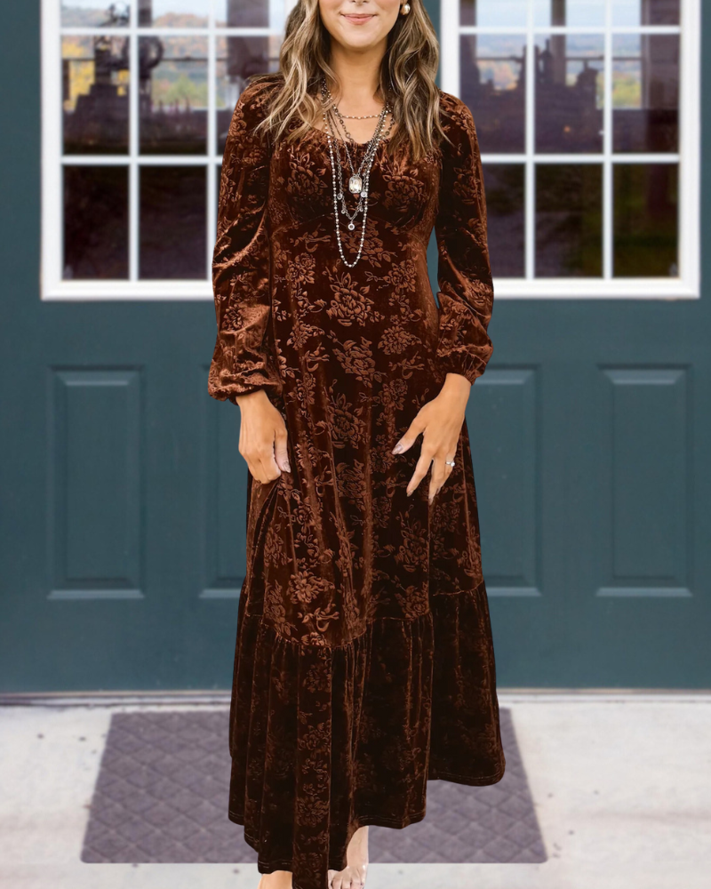 Retro Floral Velvet Maxi Dress
