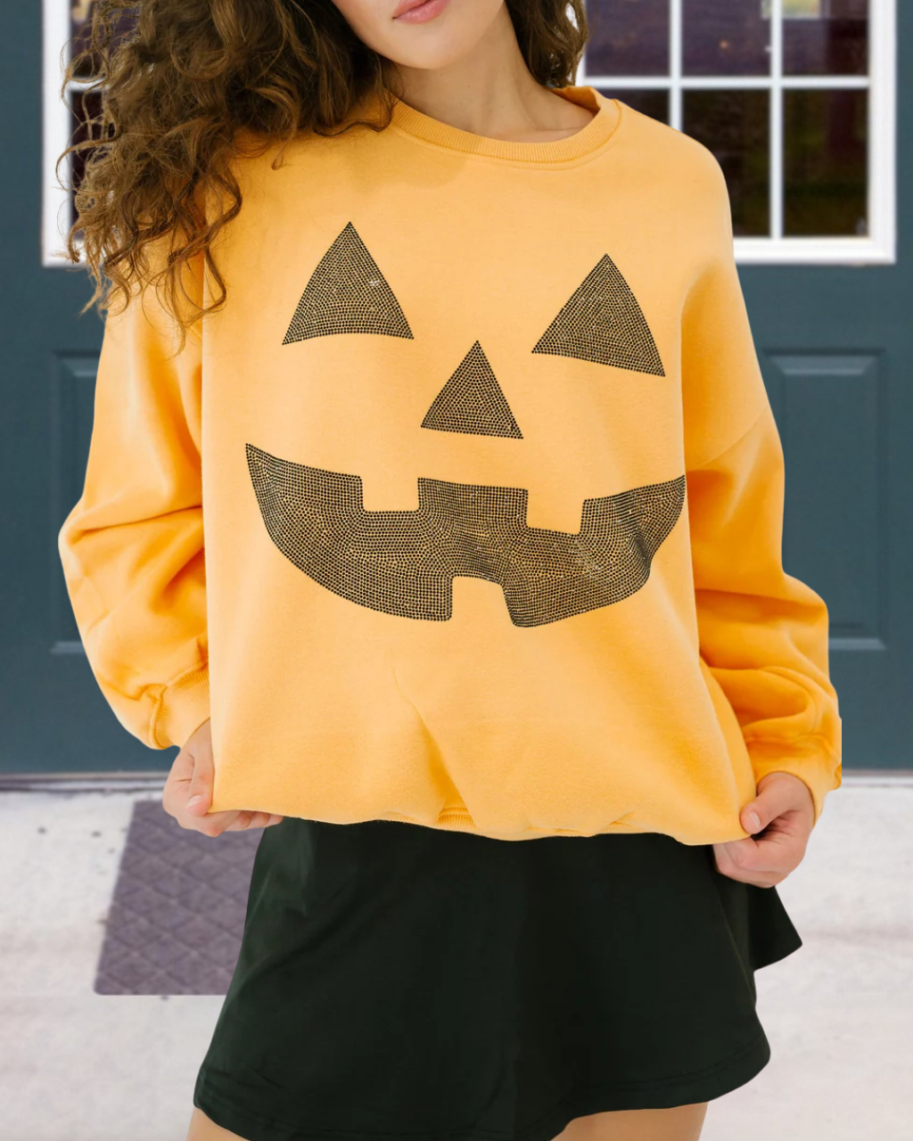 Sequin Pumpkin Smiley Face Pullover