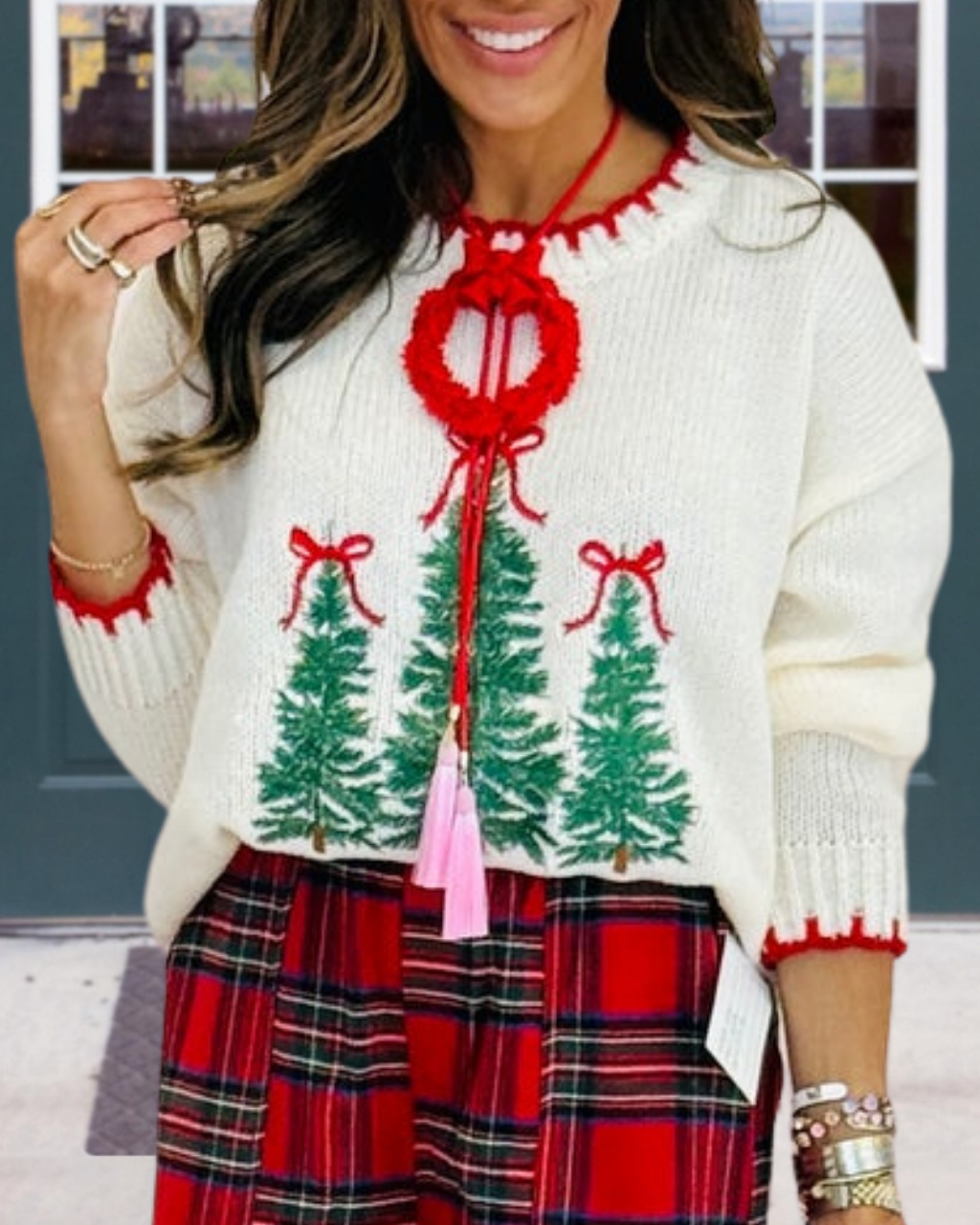 Bow Christmas Tree Knit Top