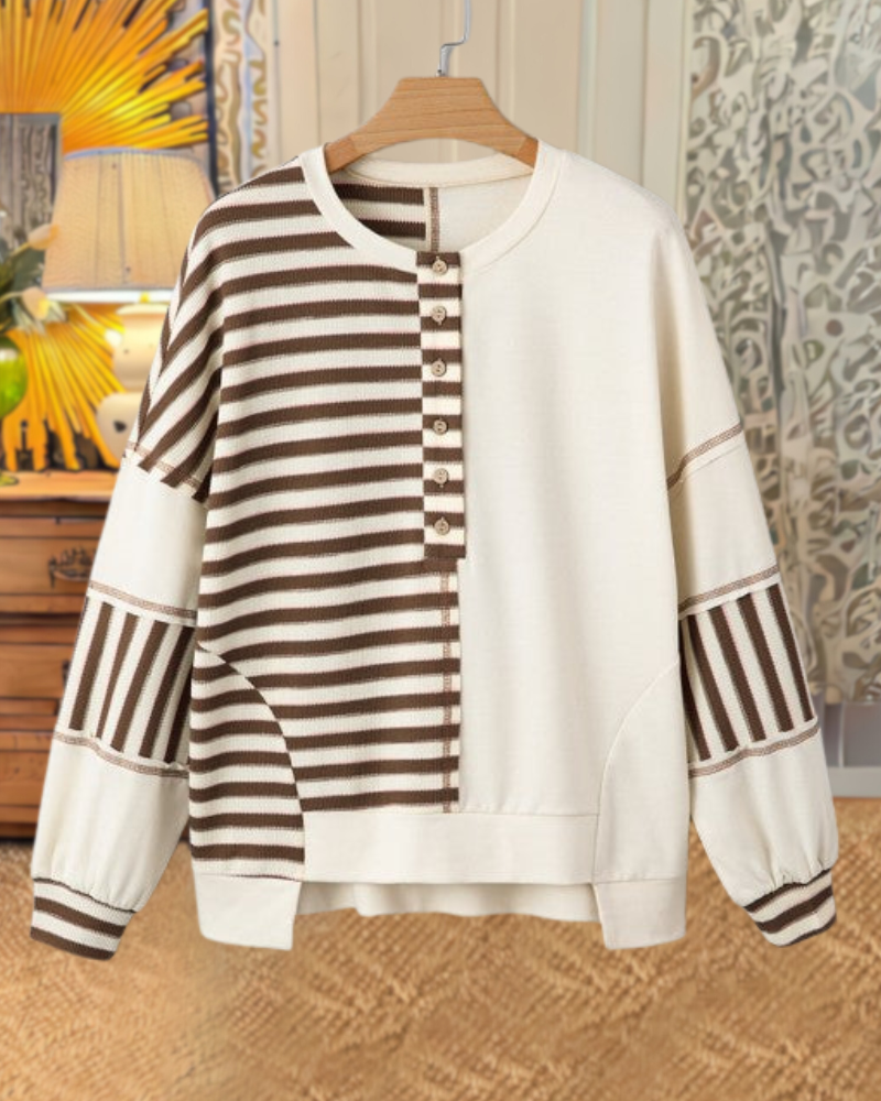Unique Striped Half-Button Pullover
