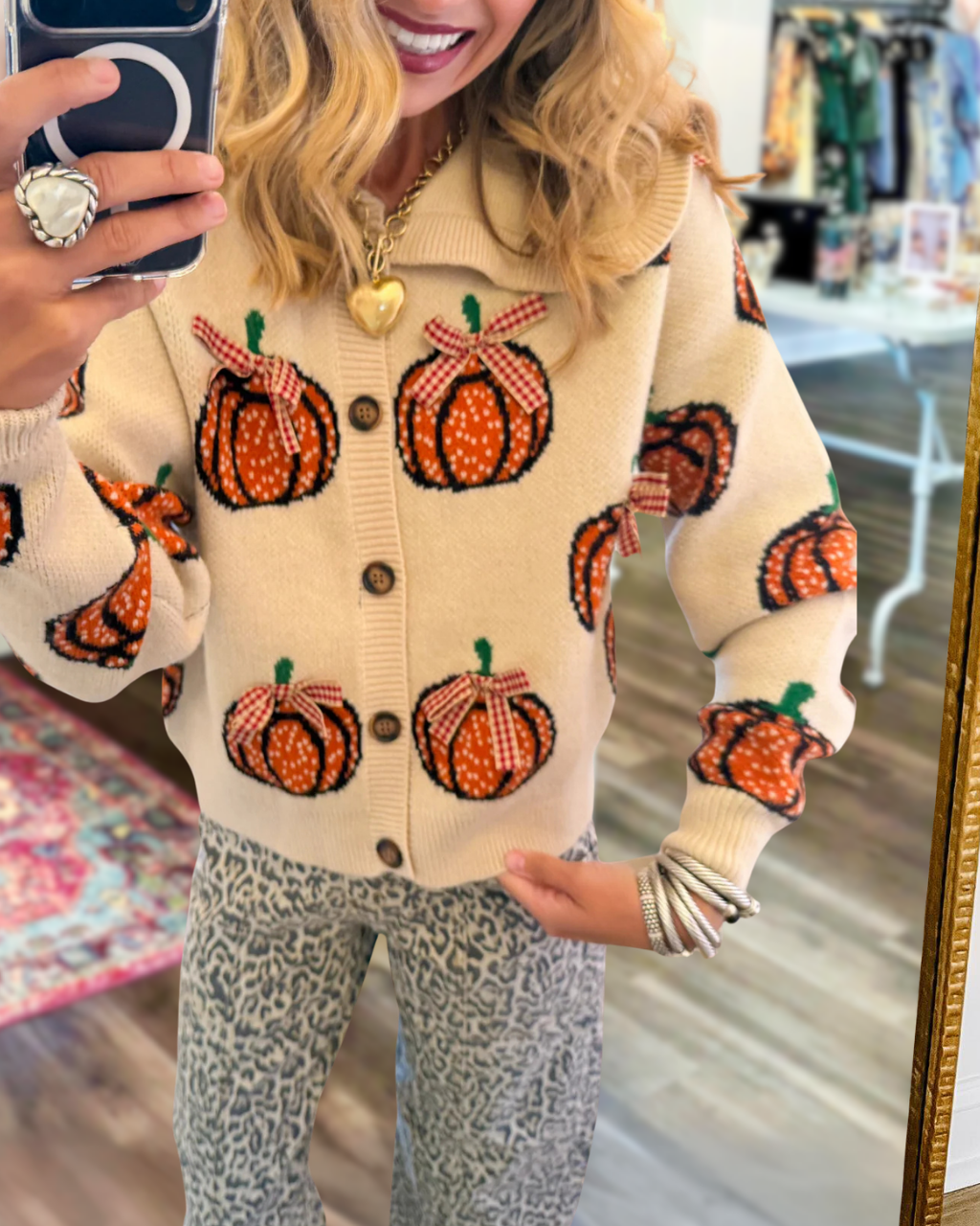Pumpkin Embroidered Bow Sailor Collar Top