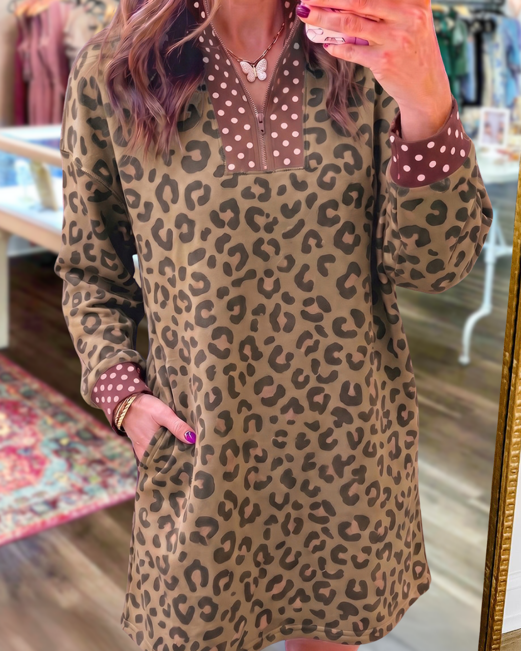 Polka Dot Leopard Print Patchwork Dress