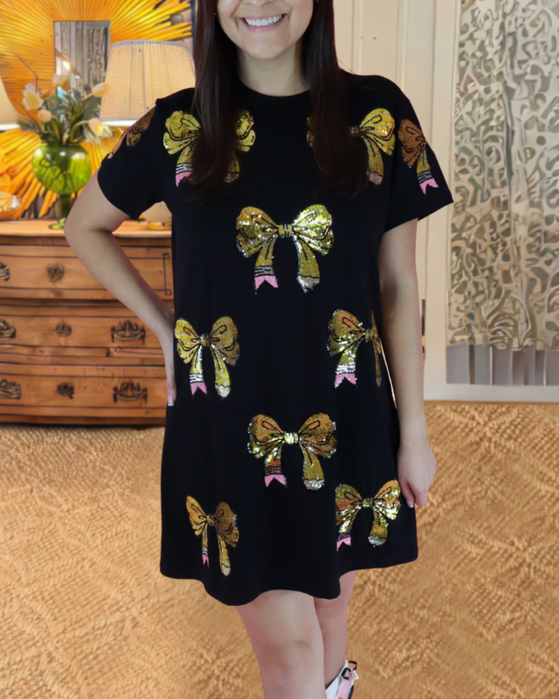 Shiny Bow Sequin Mini Dress