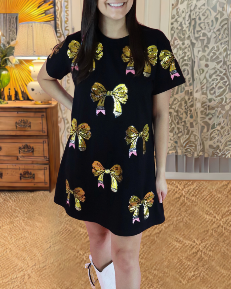 Shiny Bow Sequin Mini Dress