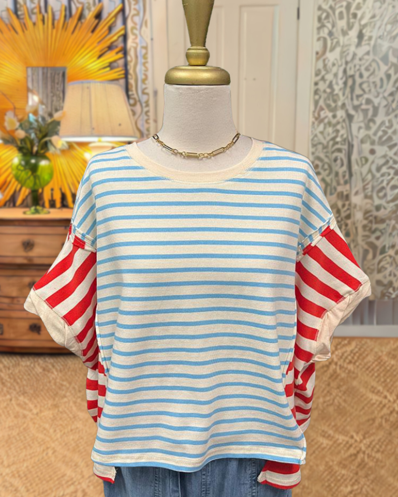 Colorblock Striped Crop Tee