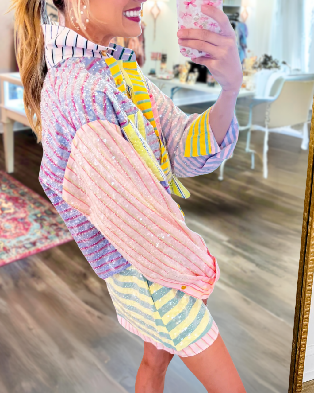 Colorful Striped Color-blocked Printed Skirt Set
