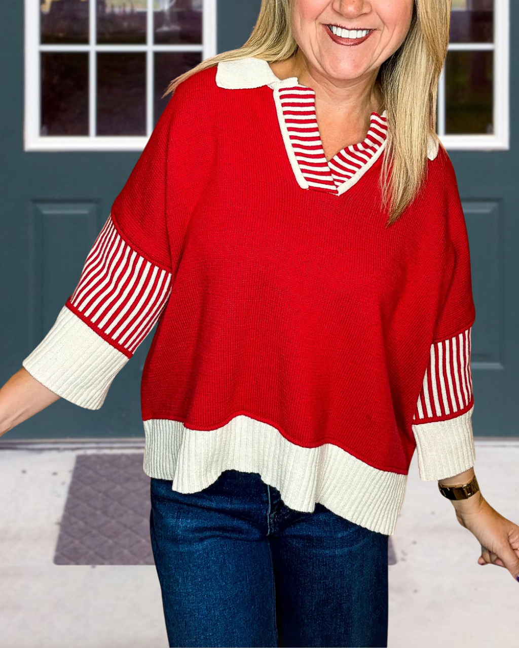 Loose Fit Color Block Striped Top