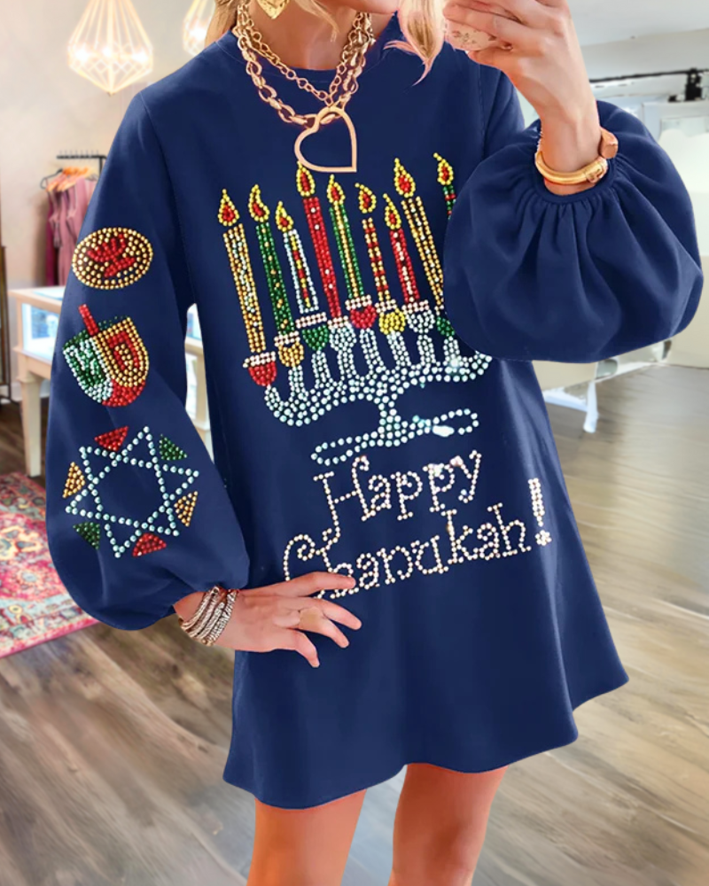 Happy Chanukah Print Dress