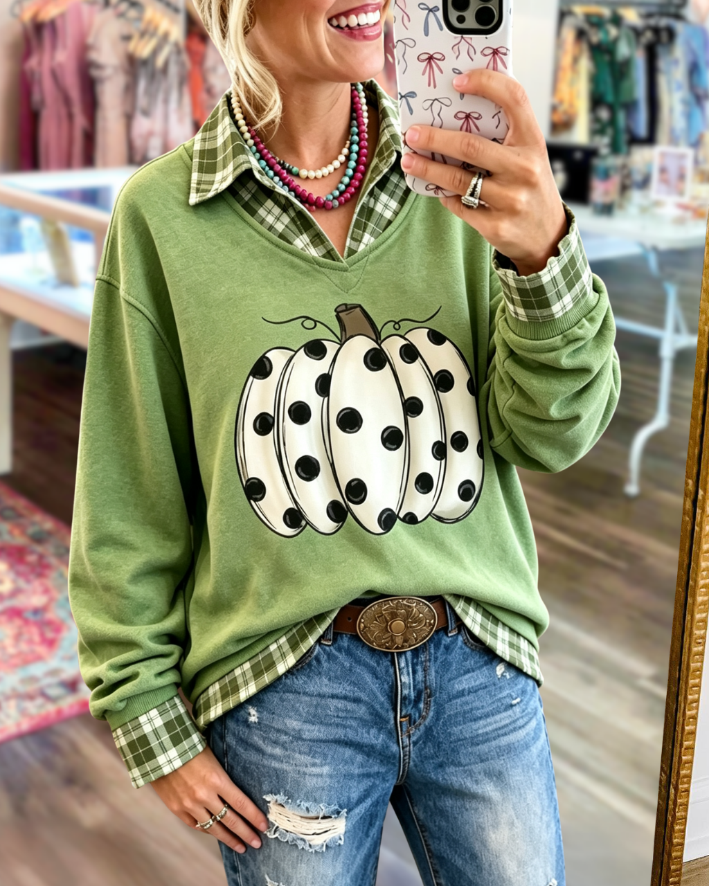 Pumpkin Plaid Patchwork Pullover