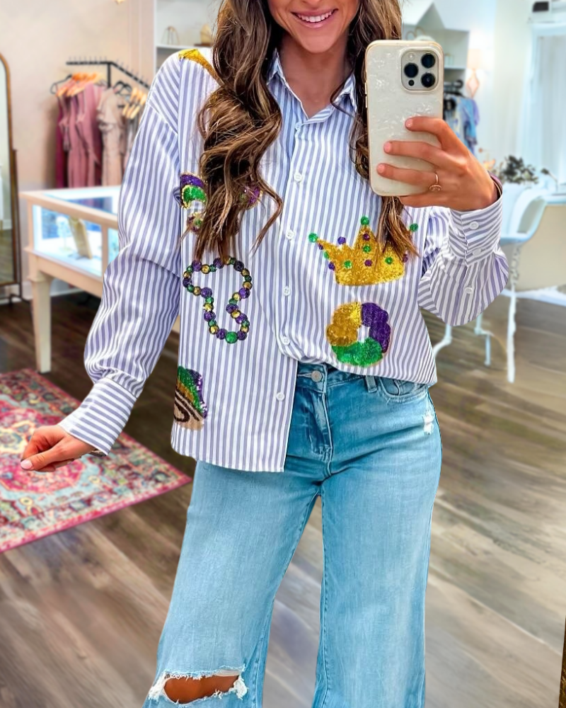 Mardi Gras Sequined Striped Shirt