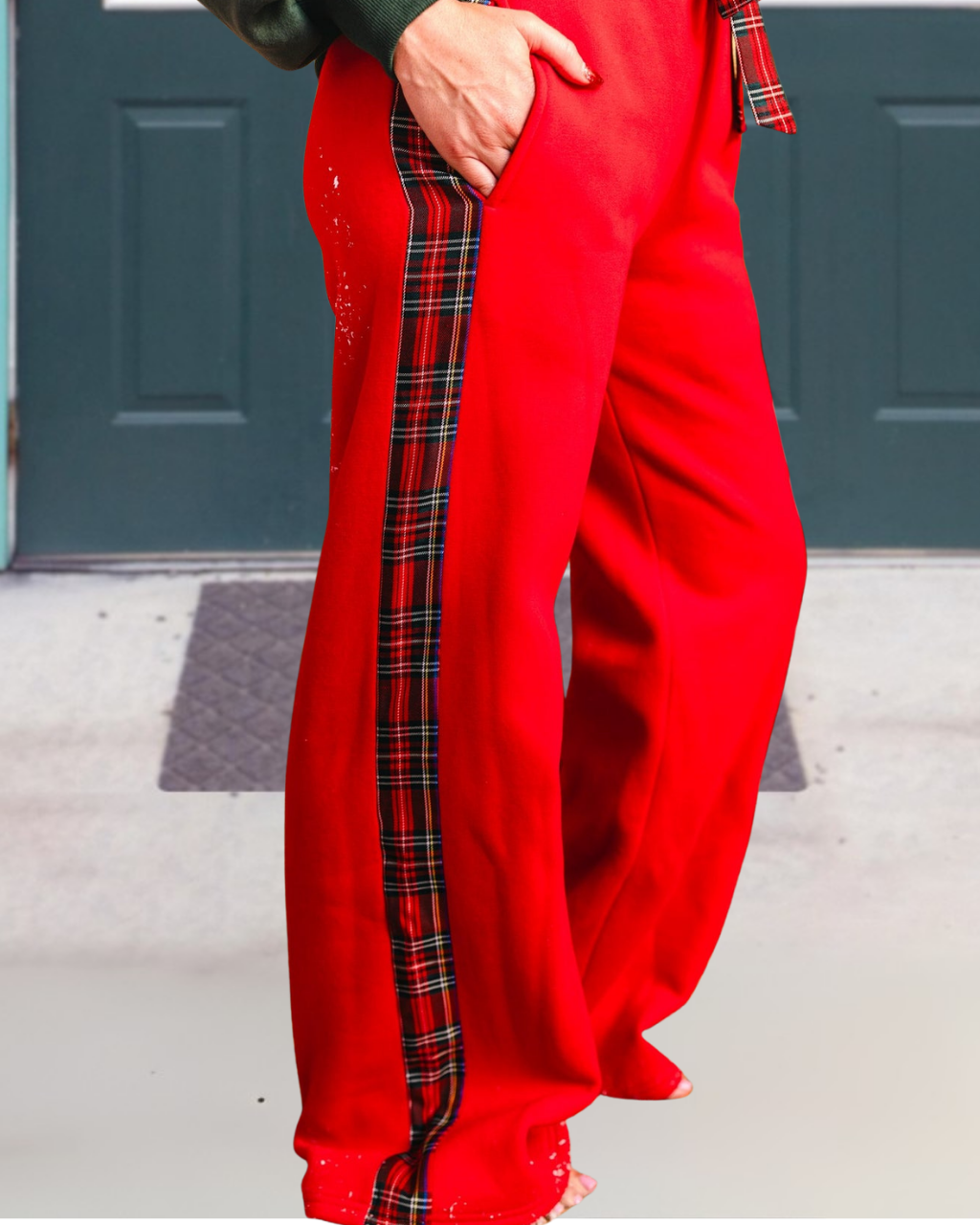 Sporty Plaid Wide-Leg Pants
