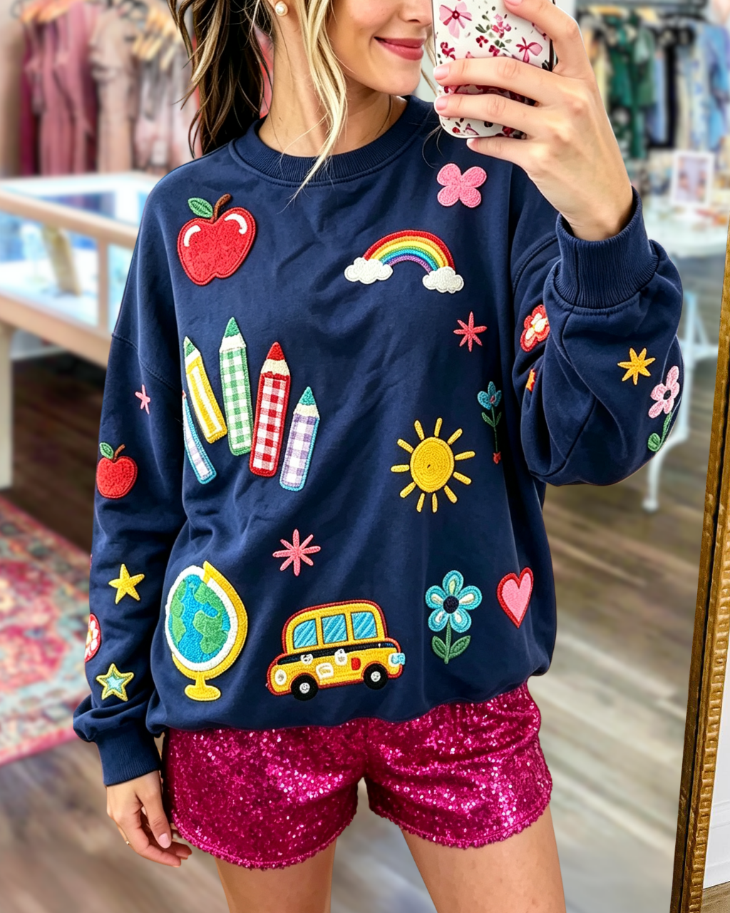Cute School Supplies Embroidered T-Shirt