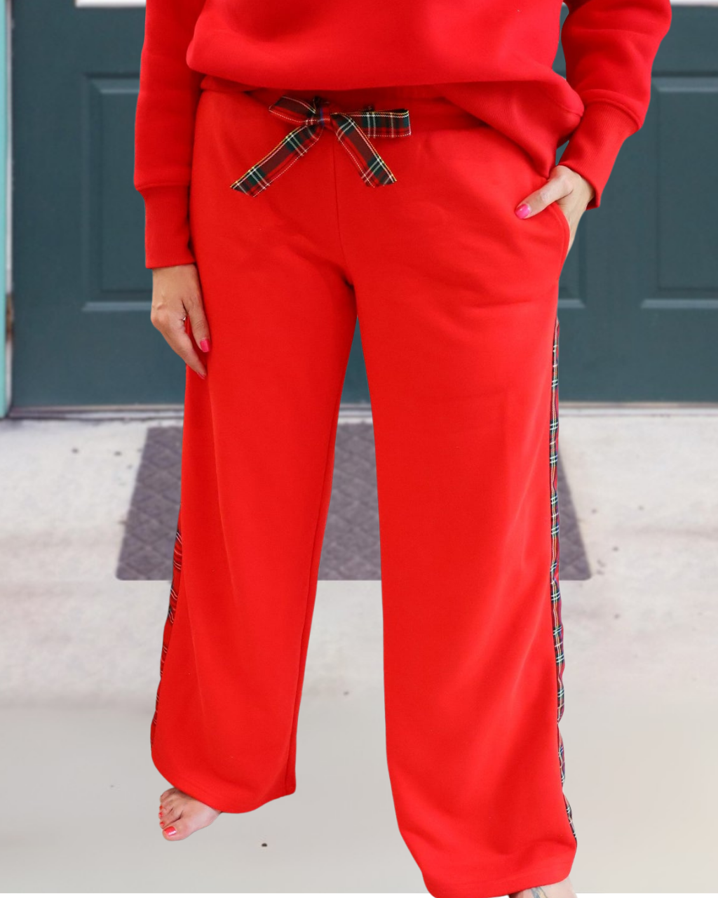 Sporty Plaid Wide-Leg Pants