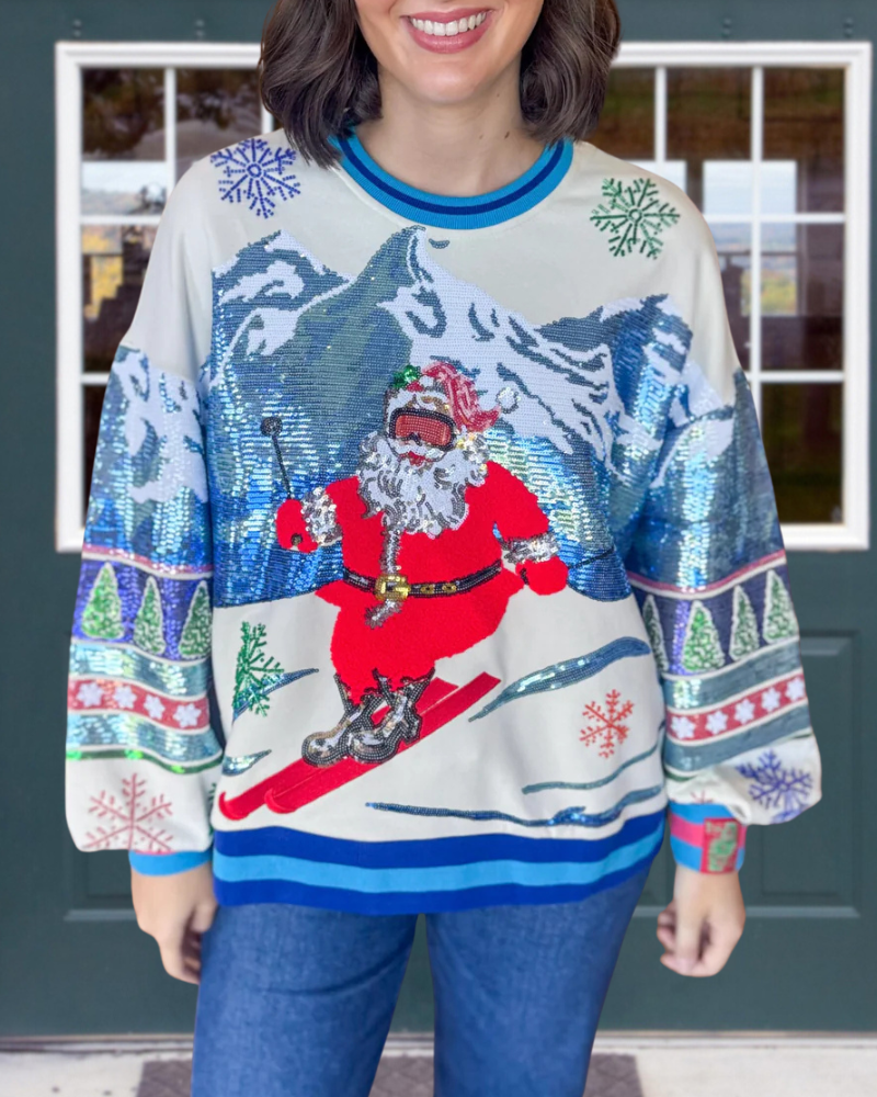 Skiing Santa Claus Sequined Sweatshirt