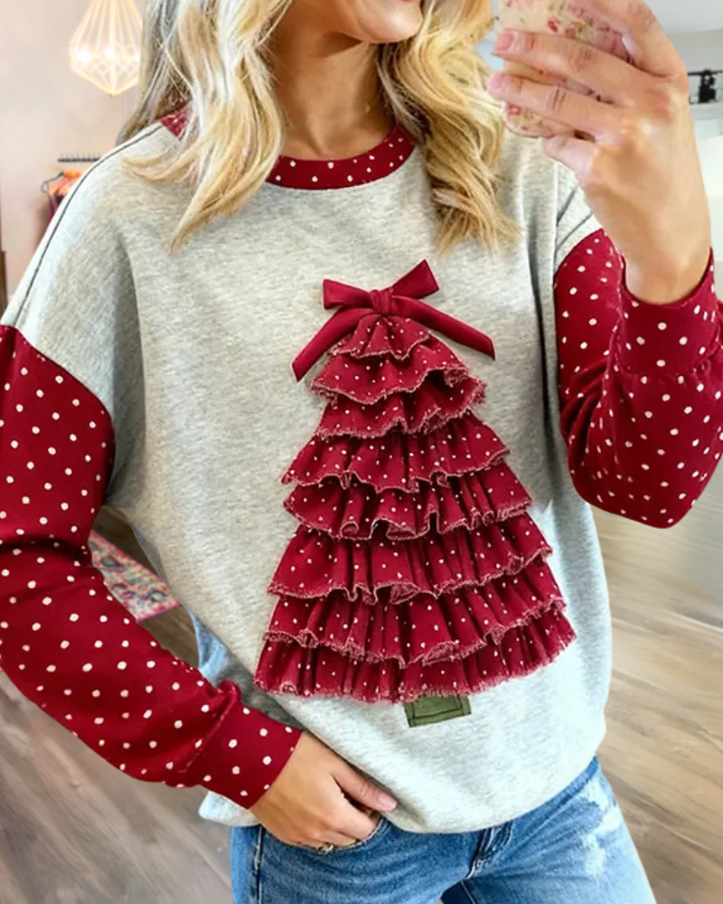 Christmas Polka Dot Tree Print Sweatshirt