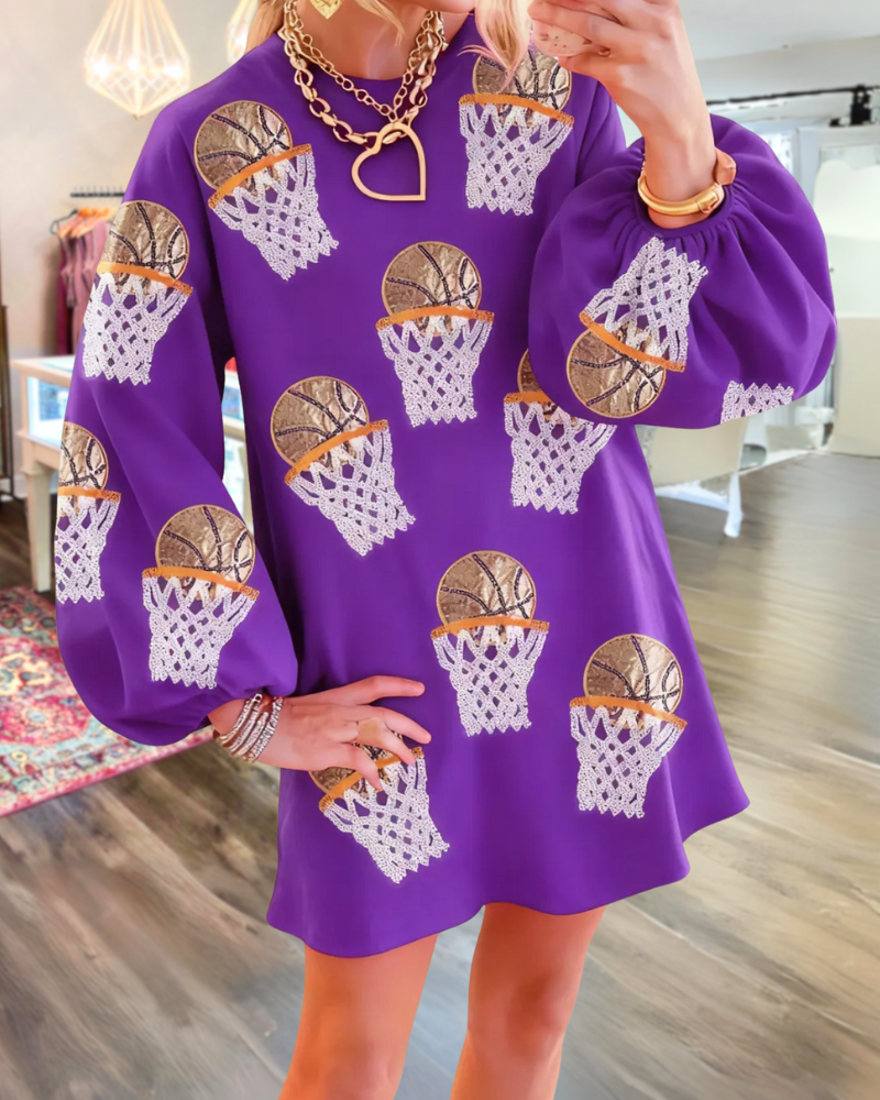 Basketball Scoring Puff Sleeve Dress