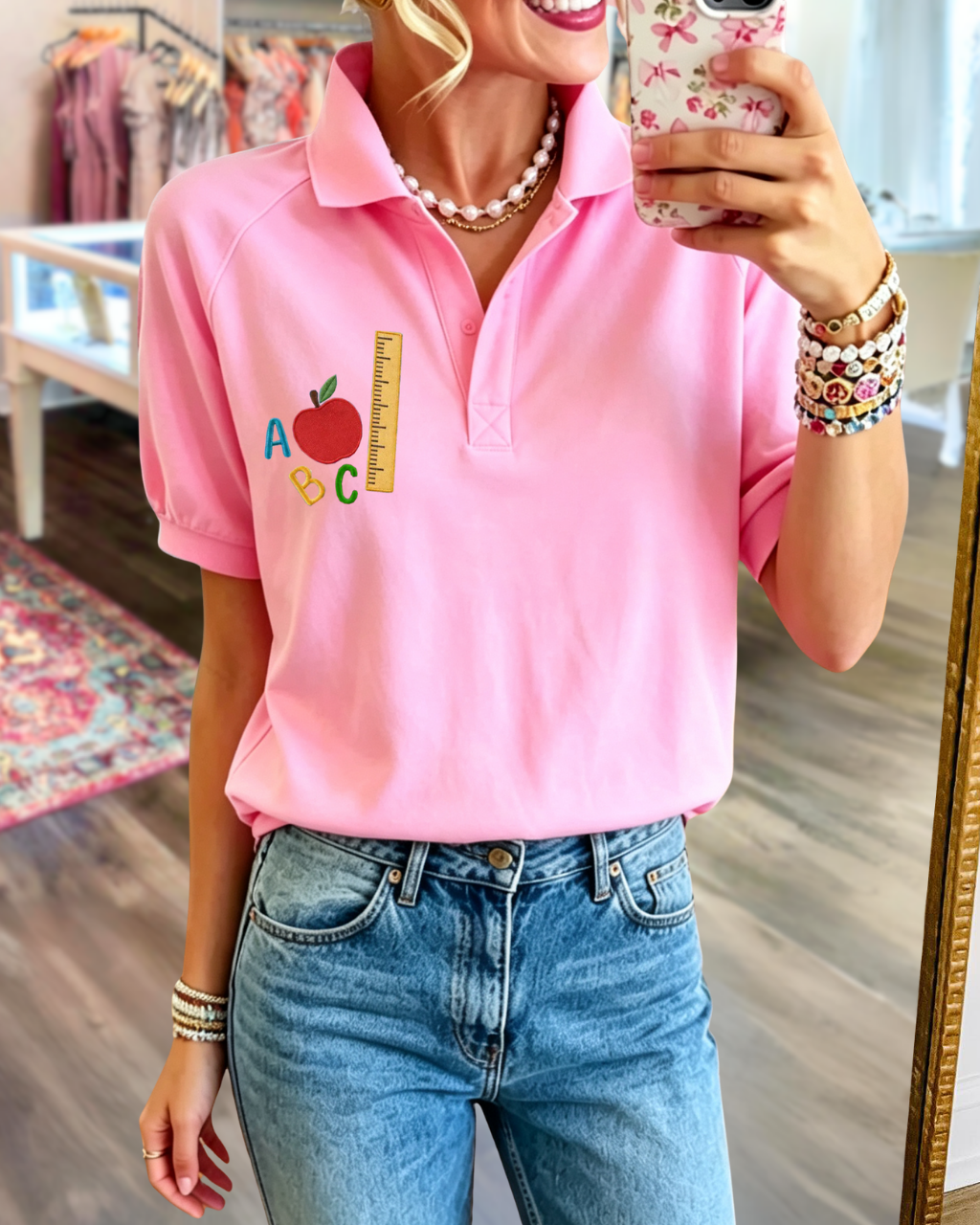 School Supplies Embroidered Polo Top