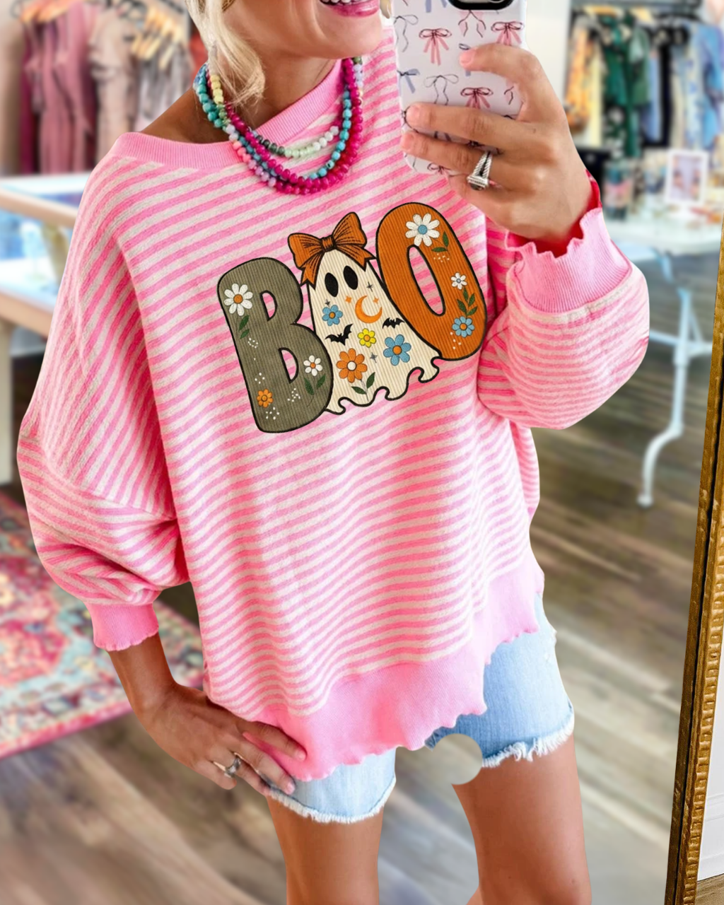 BOO Ghost Flower Print Pullover
