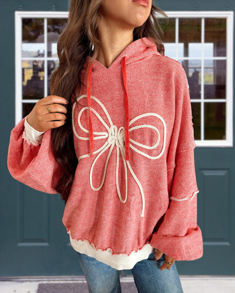 Chic Bow Embroidered Hoodie