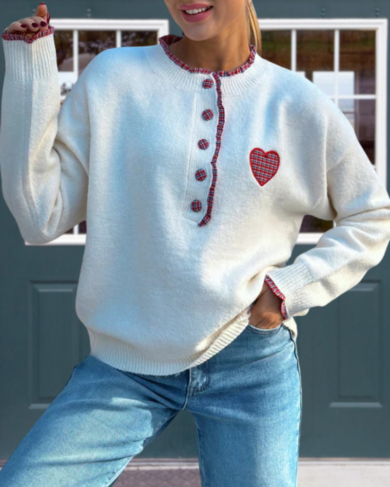 Heart Plaid Knit Sweater