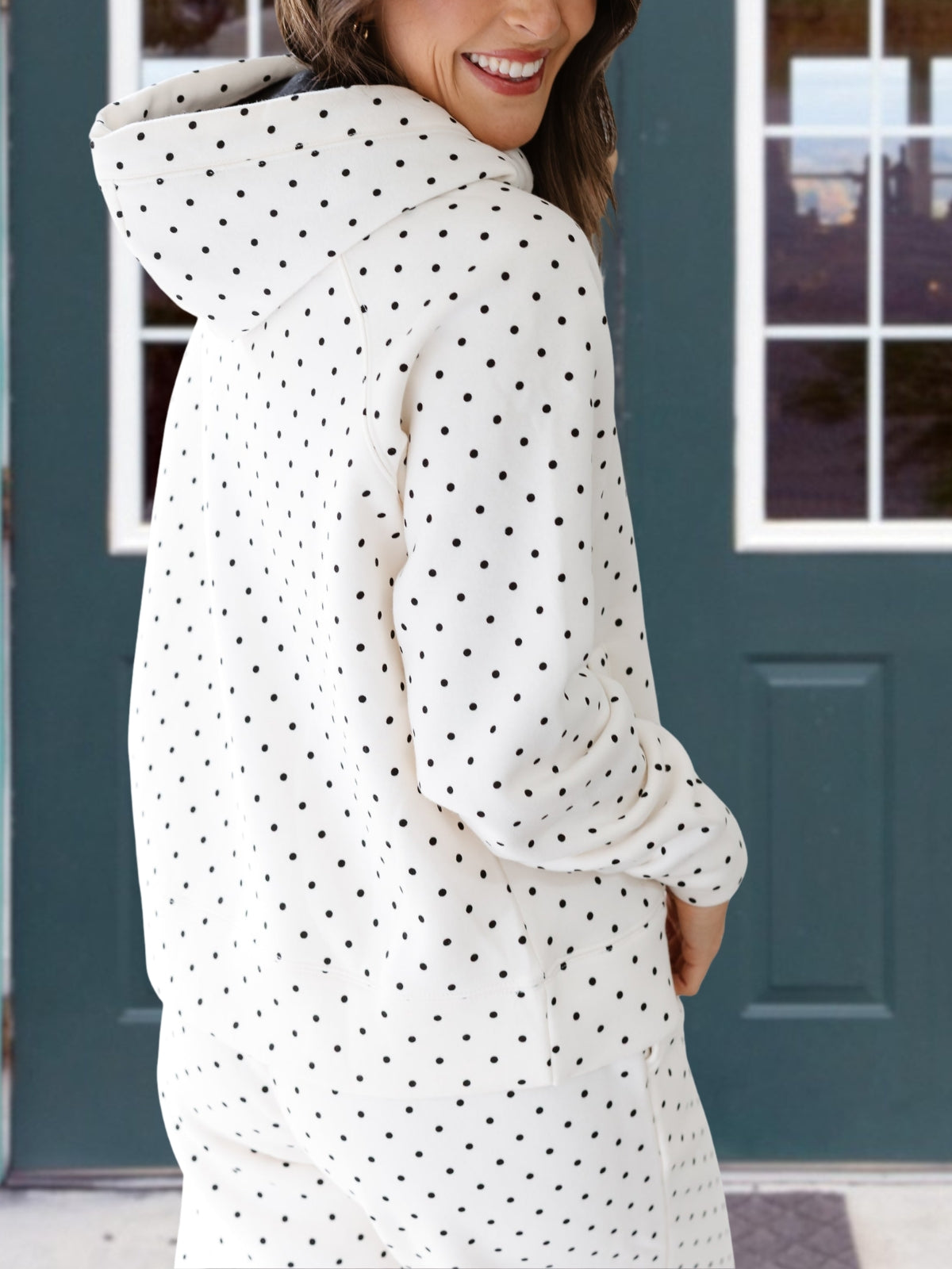 Fashionable Polka Dot Hooded Sweatshirt Set