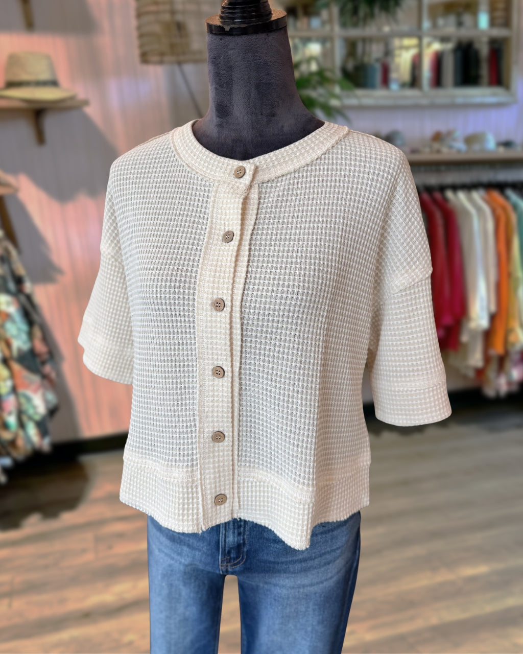 Simple Waffle Cardigan Top