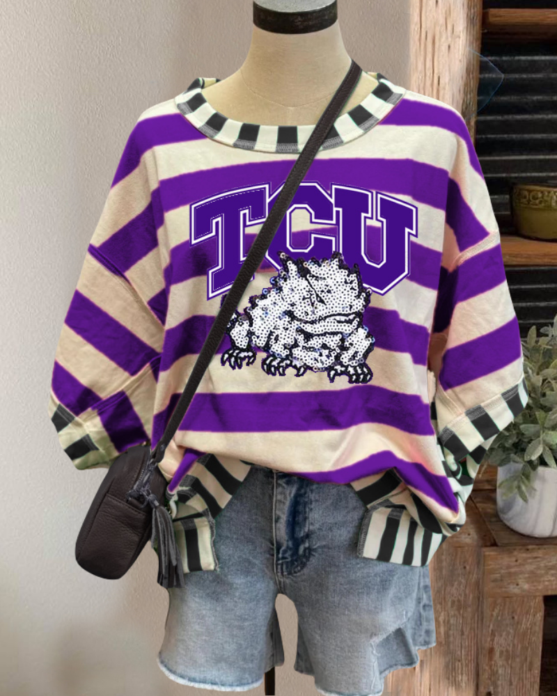 TCU Mascot Sequined Striped T-shirt