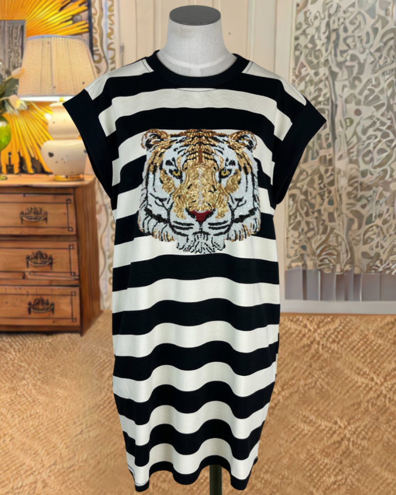 Tiger Sequin Striped Dress
