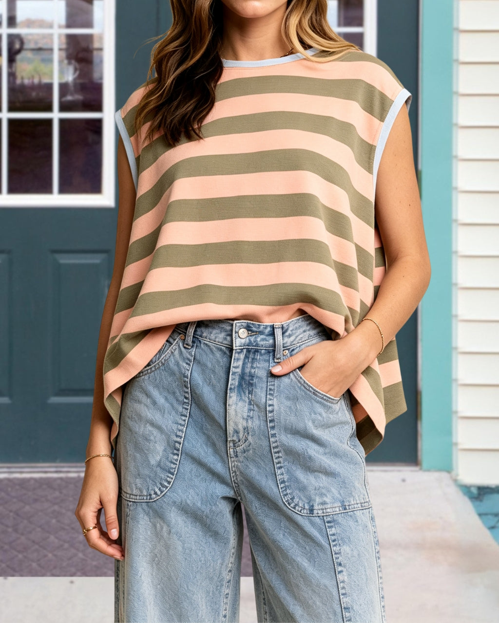 Modern Drape Contrast Striped Top