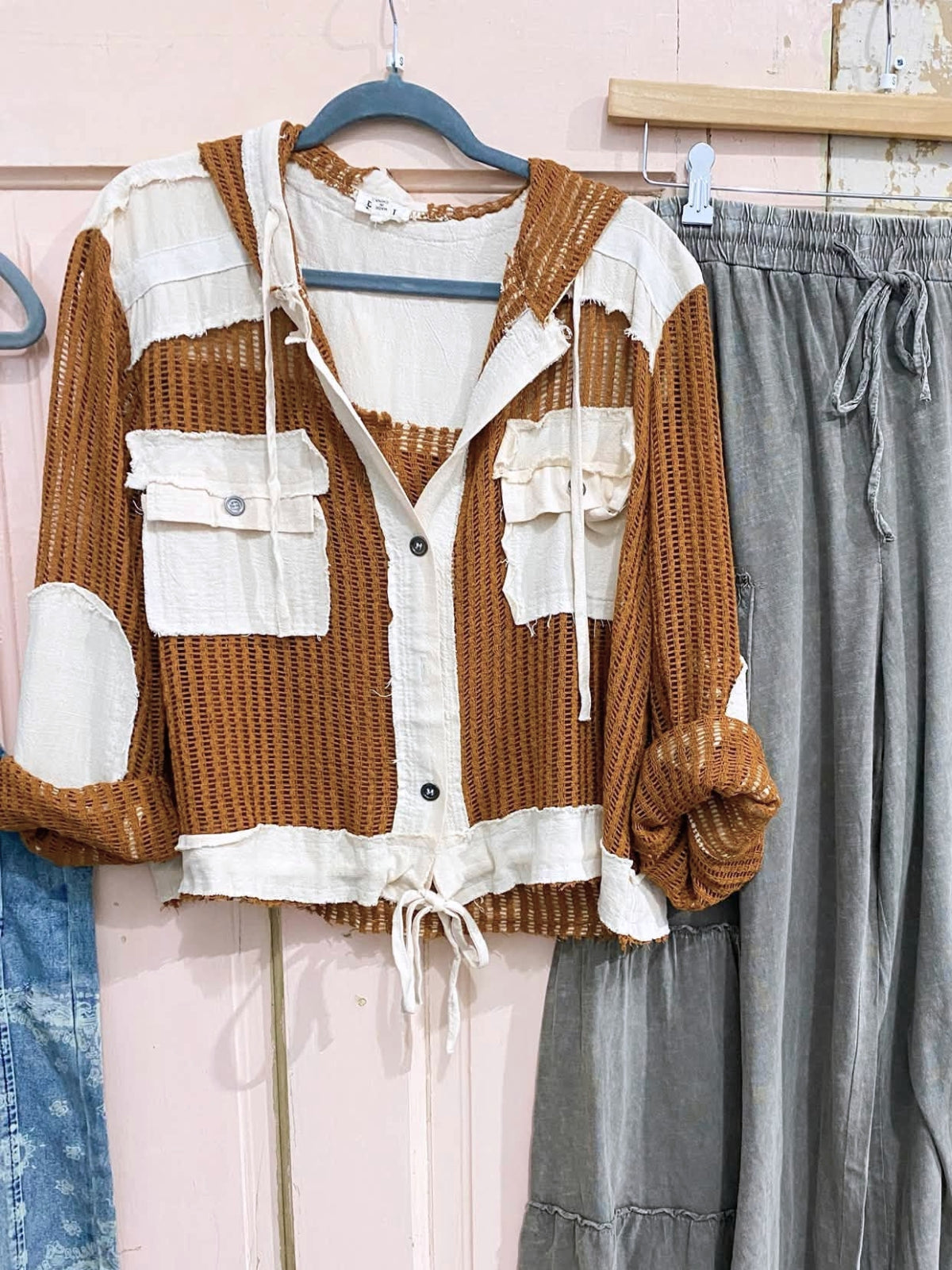 Workwear Cutout Color Blocked Hoodie