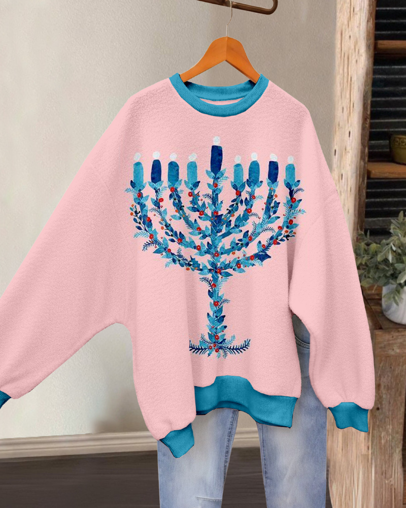 Hanukkah Floral Contrast Trim Top