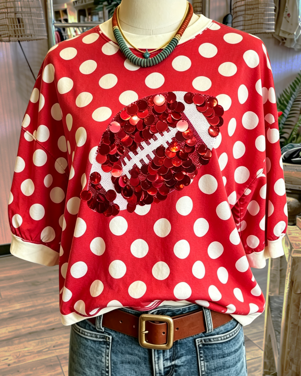 American Football Sequined Polka Dot T-shirt