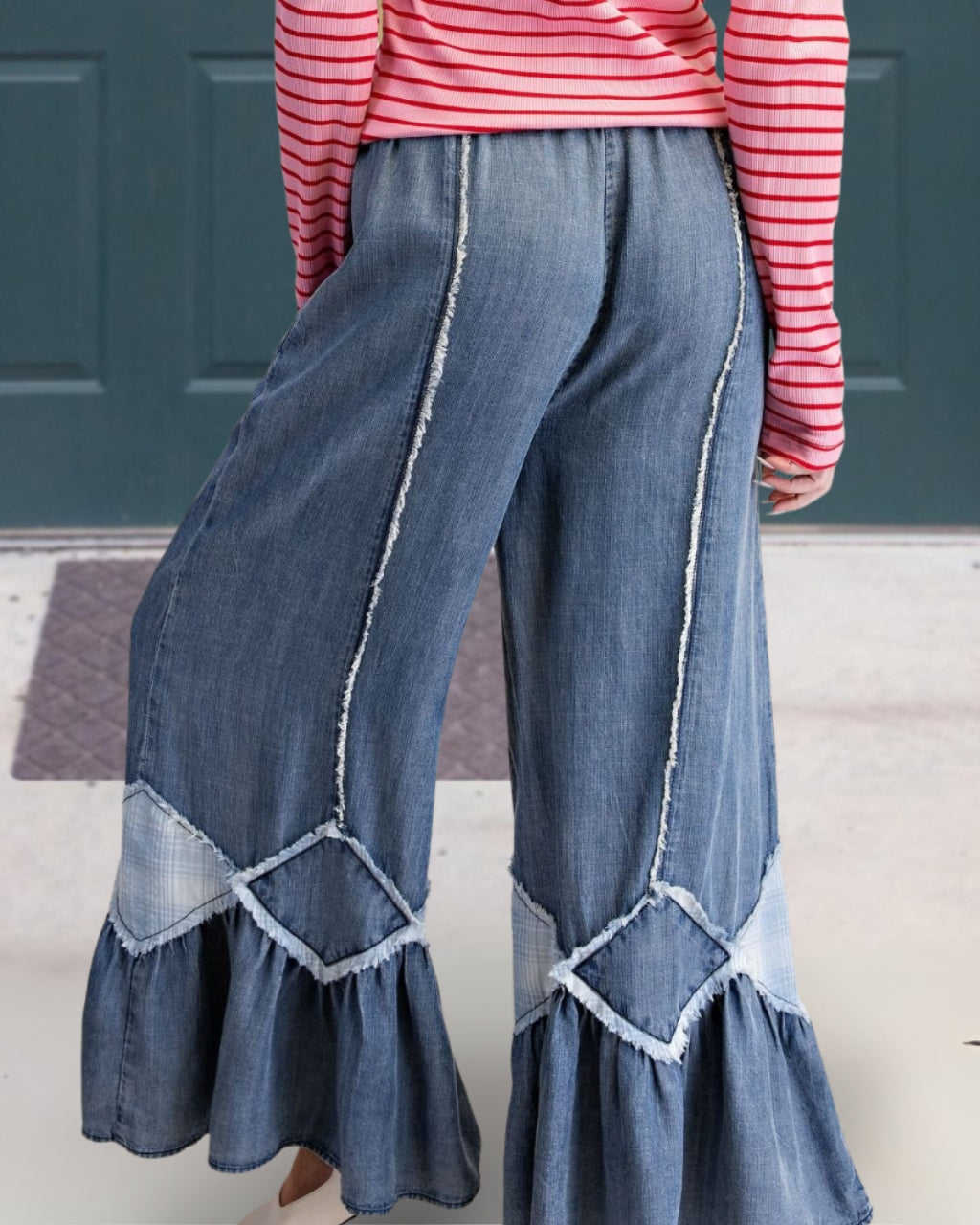 Raw-edge Patchwork Wide-leg Denim Pants
