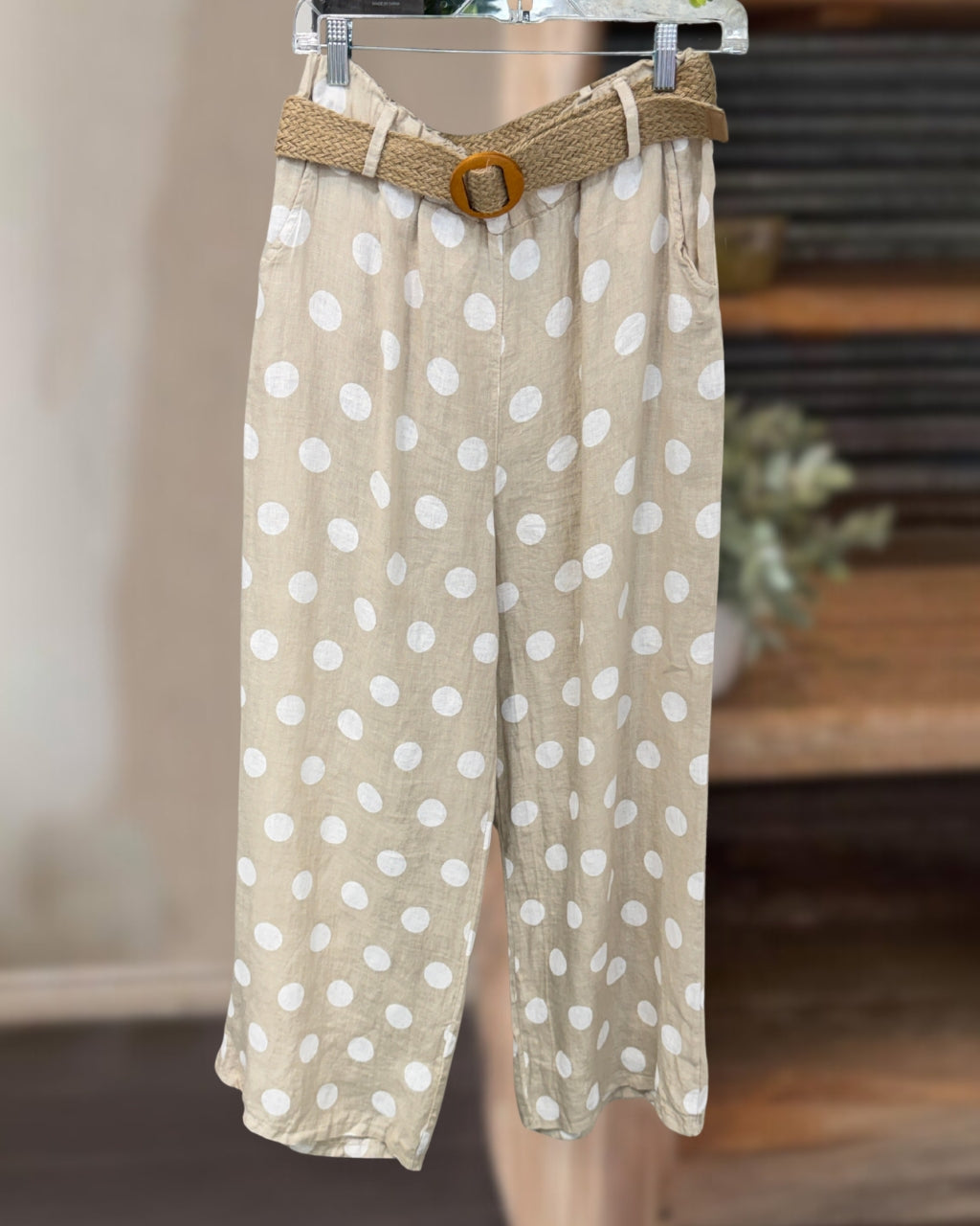 Polka Dot Linen Wide-leg Pants