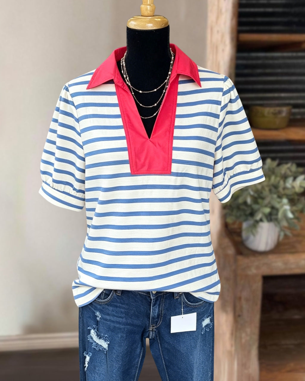 Striped Color-blocked Polo Top