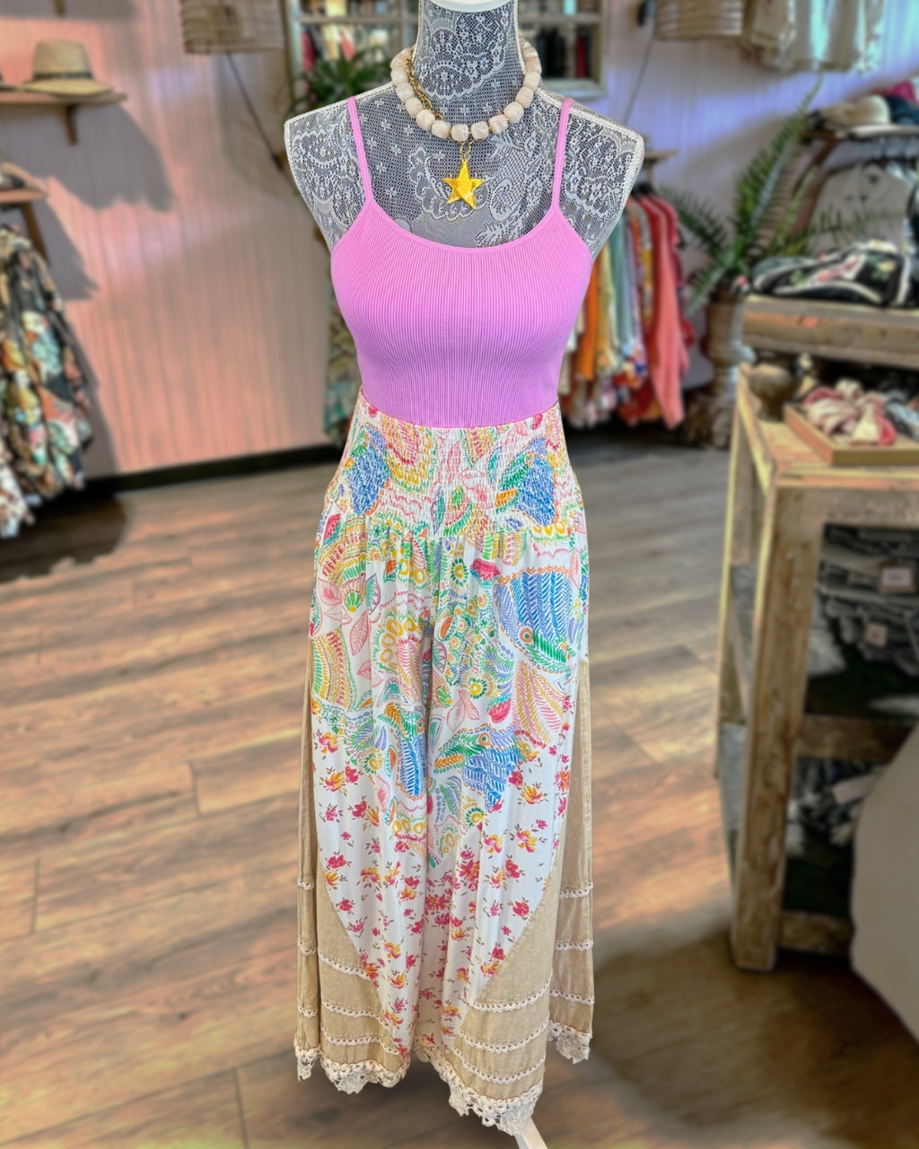 Lace Trim Floral Smocked Pants