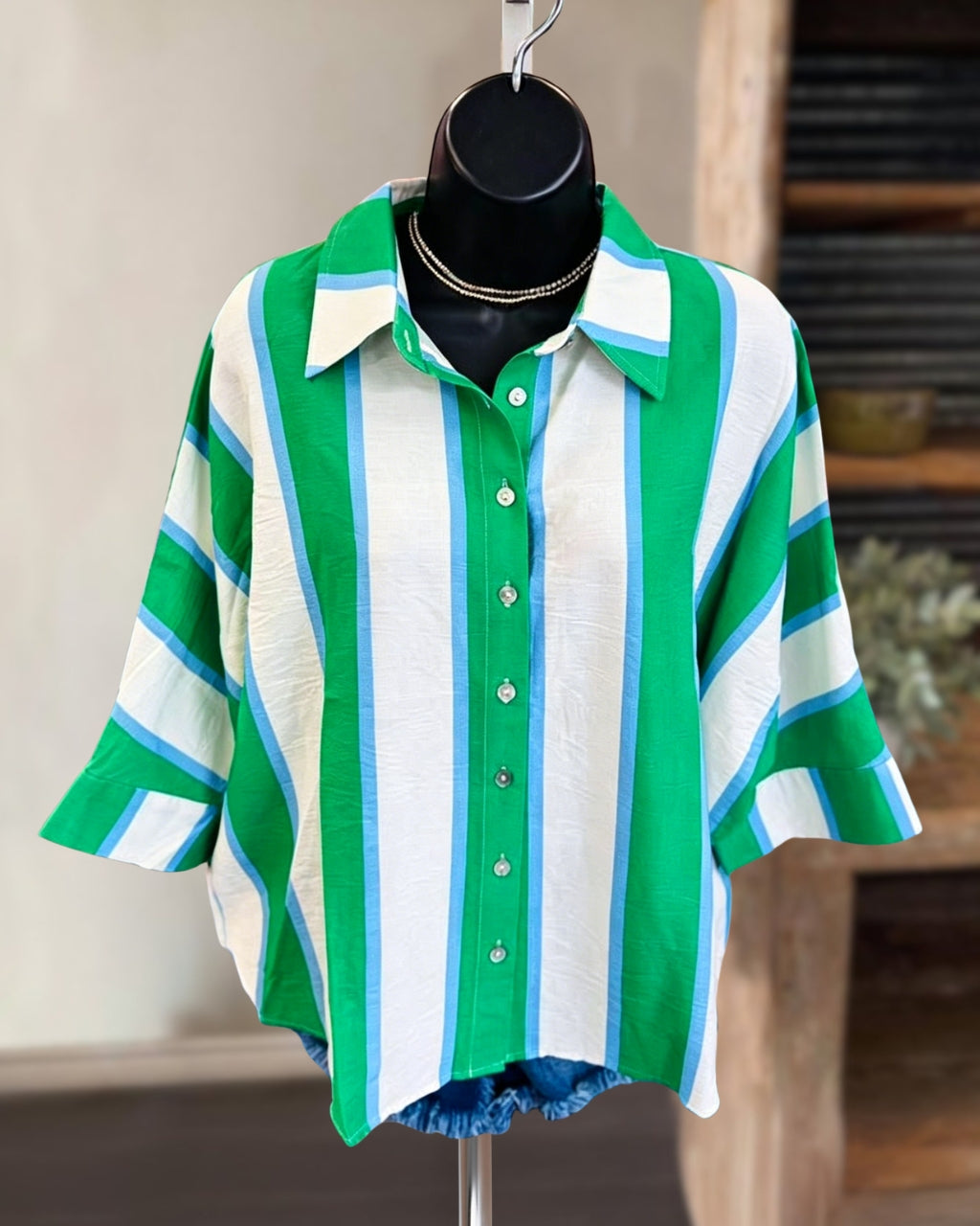 Color-blocked Striped Shirt