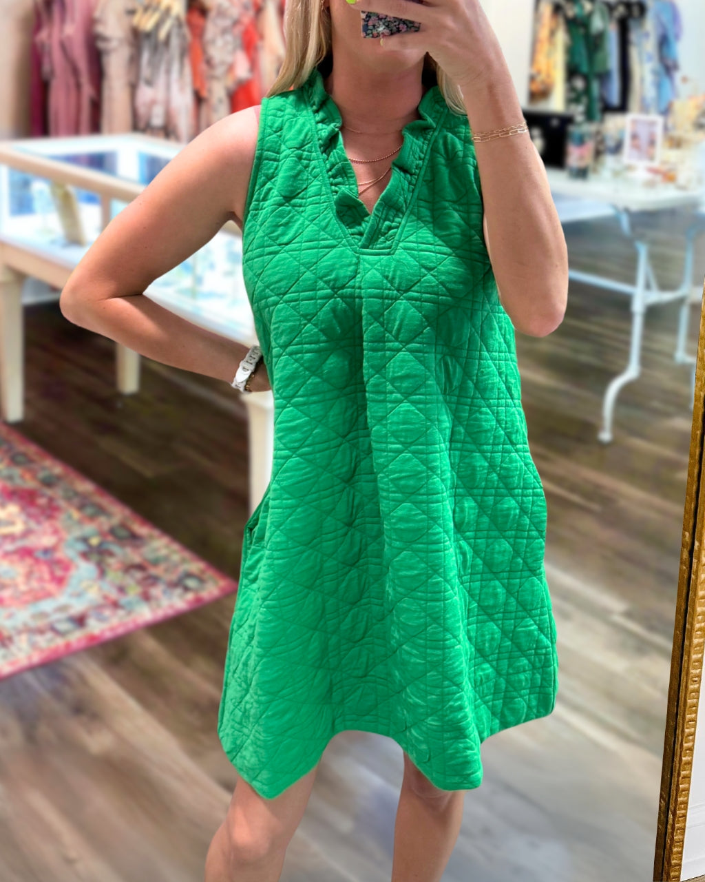 Quilted Sleeveless V-neck Dress