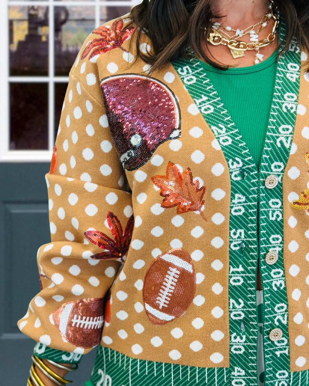 Fall Football Polka Dot Cotton Cardigan