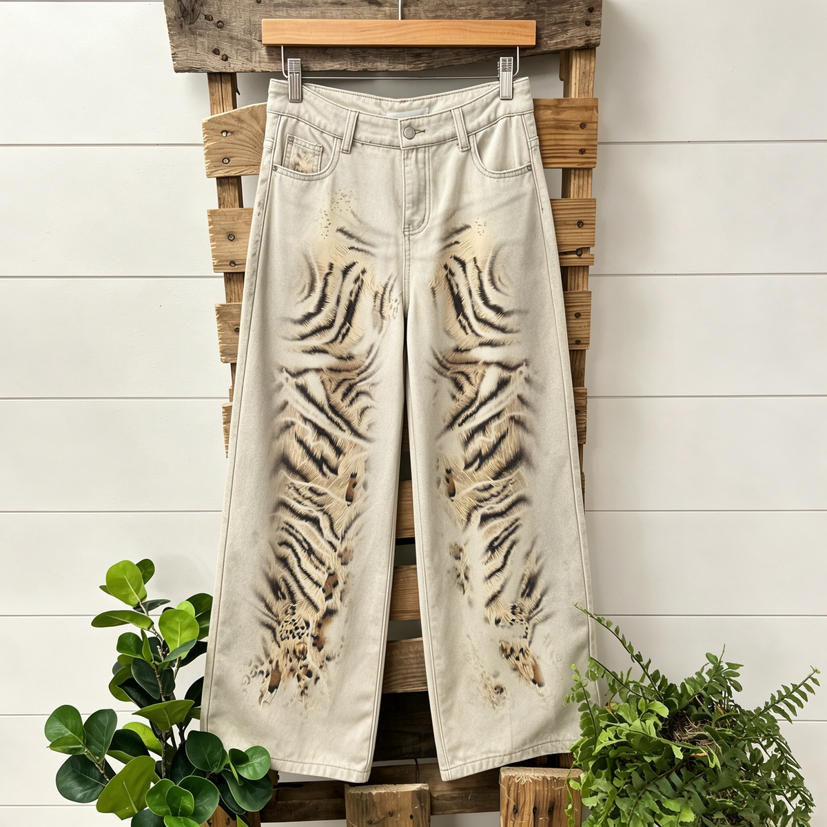 Tiger Print High-waisted Wide-leg Pants