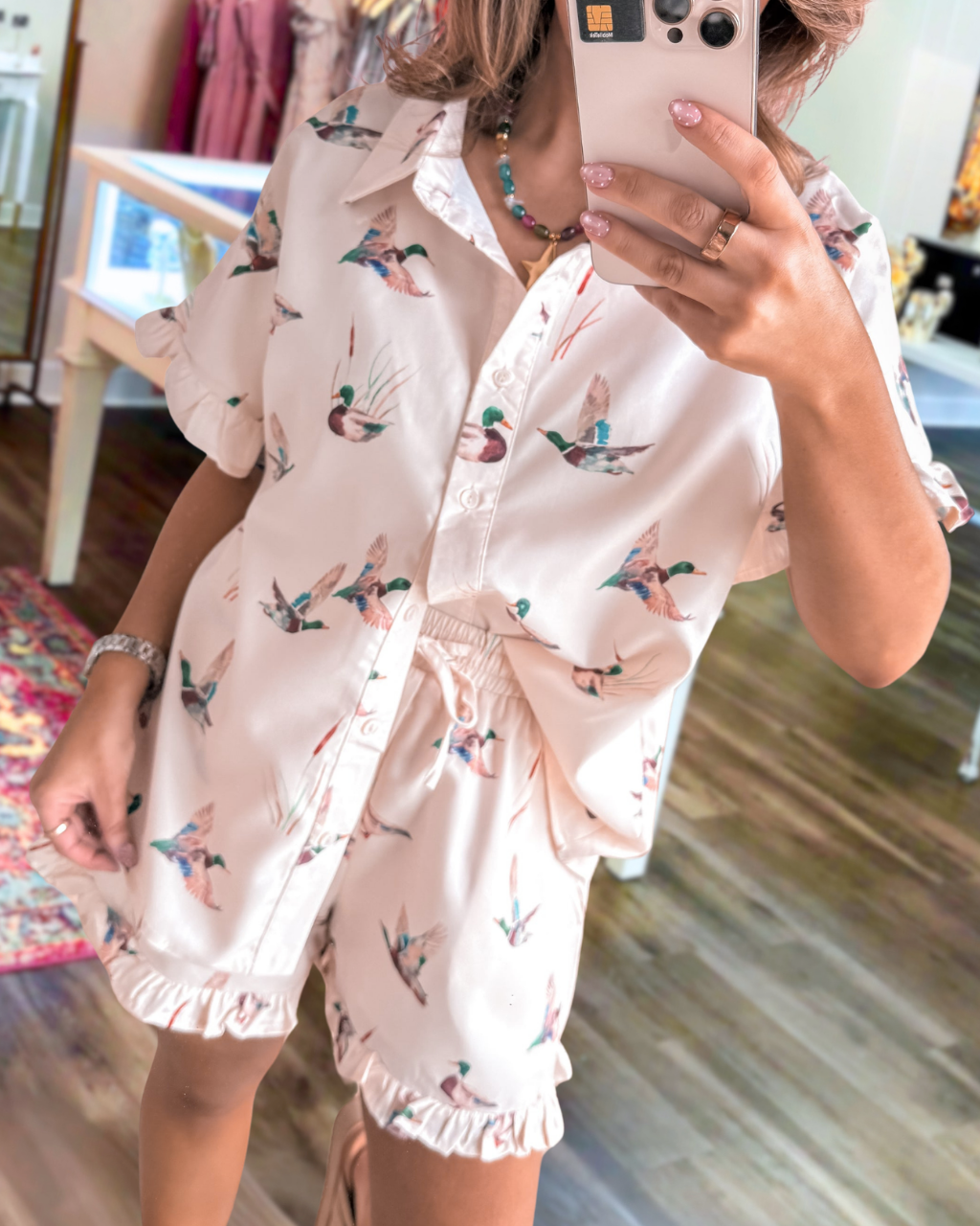 Mallard Duck Ruffled Satin Set