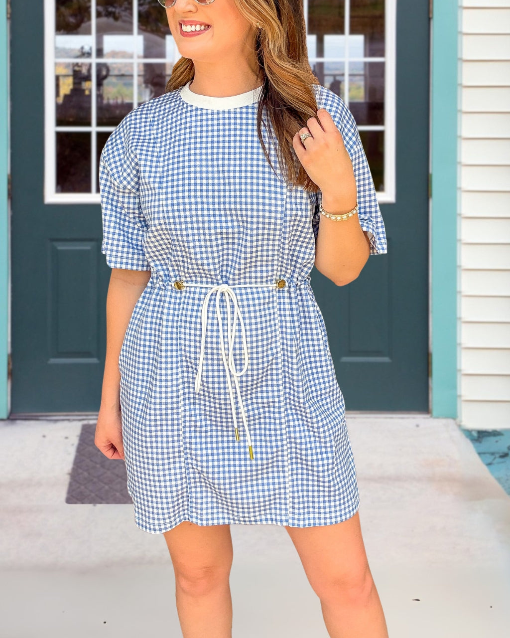Gingham Drawstring Summer Mini Dress