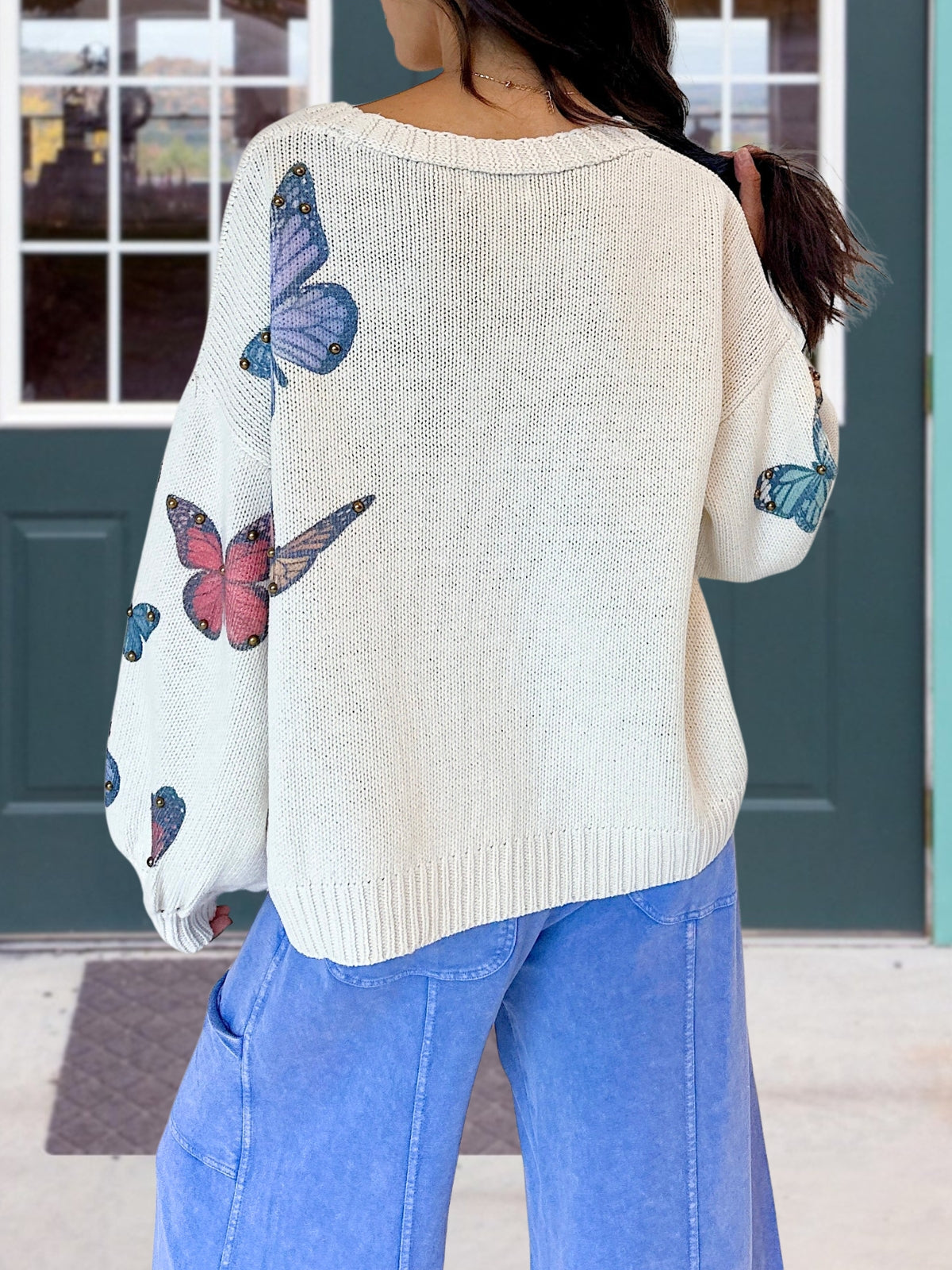 Butterfly Print Studded Cardigan
