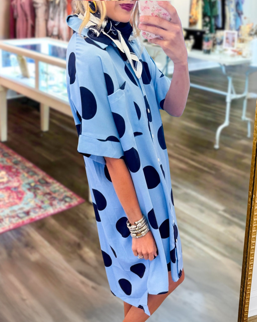 Stylish Polka Dot Shirt Dress