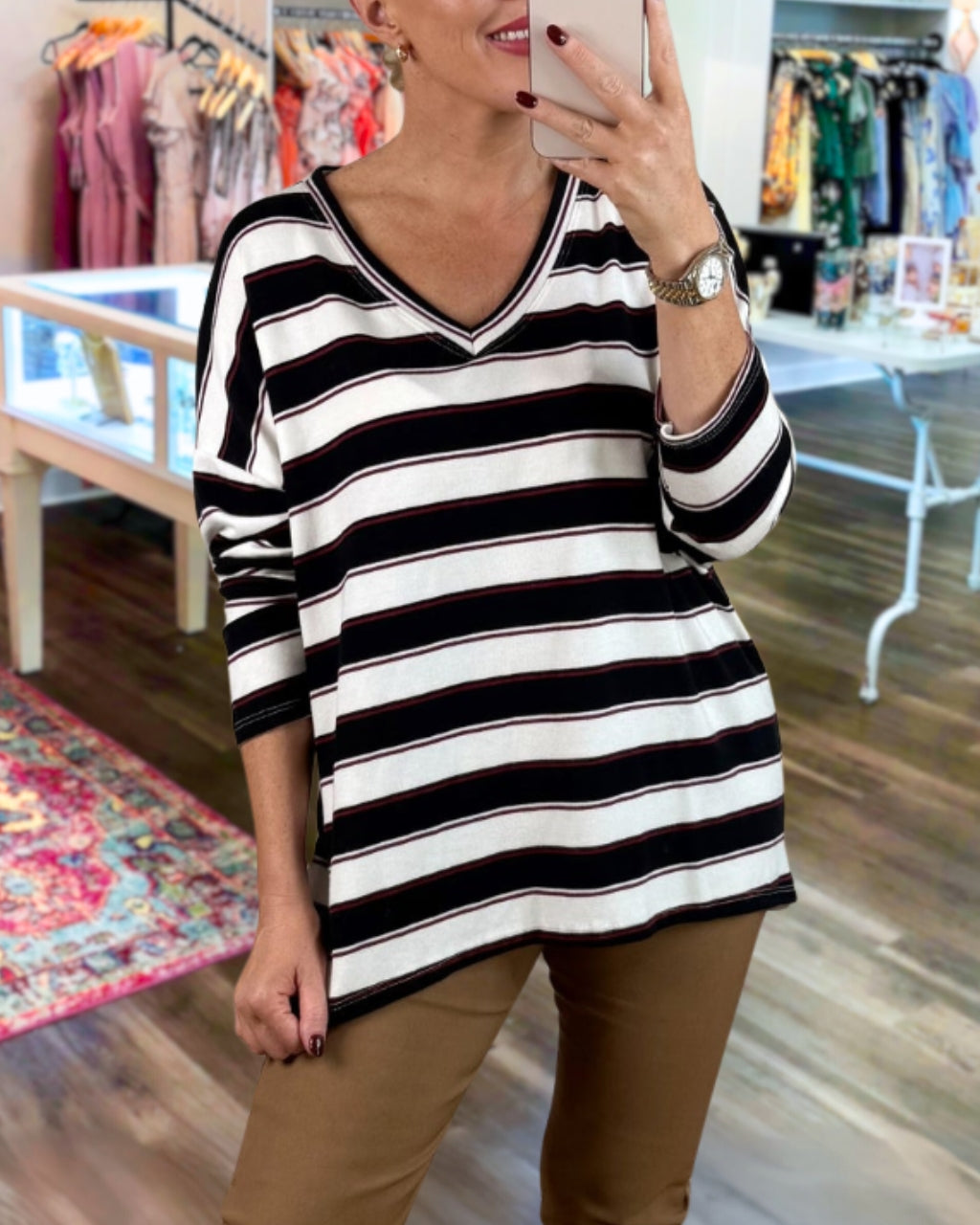 Chic Striped V-Neck Top