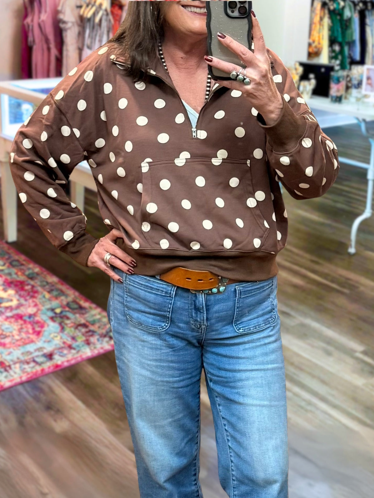 Polka Dot Large Pocket Pullover