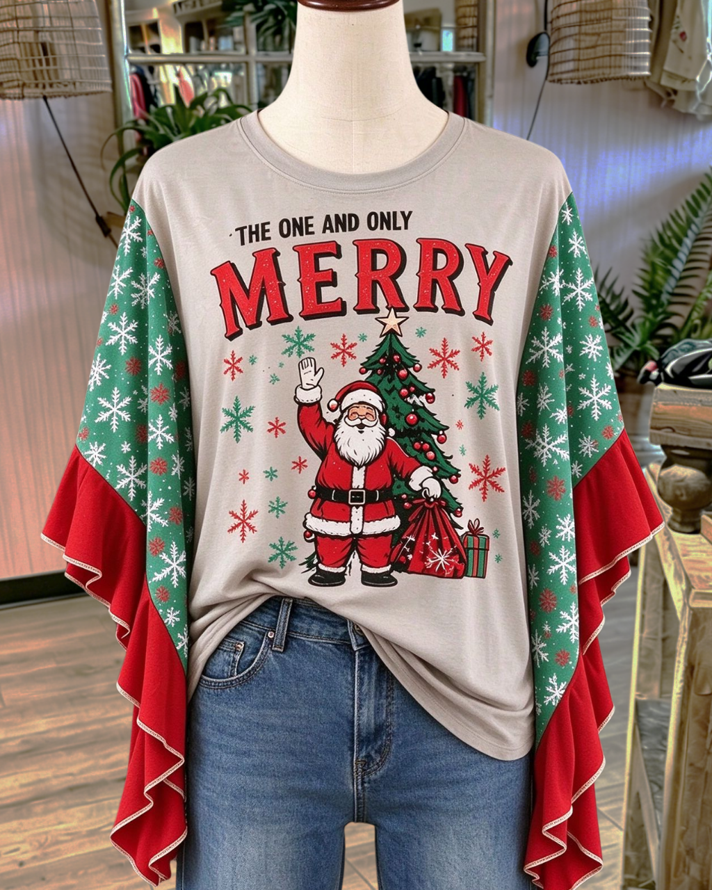 Ruffled Snowflake Santa Claus Top