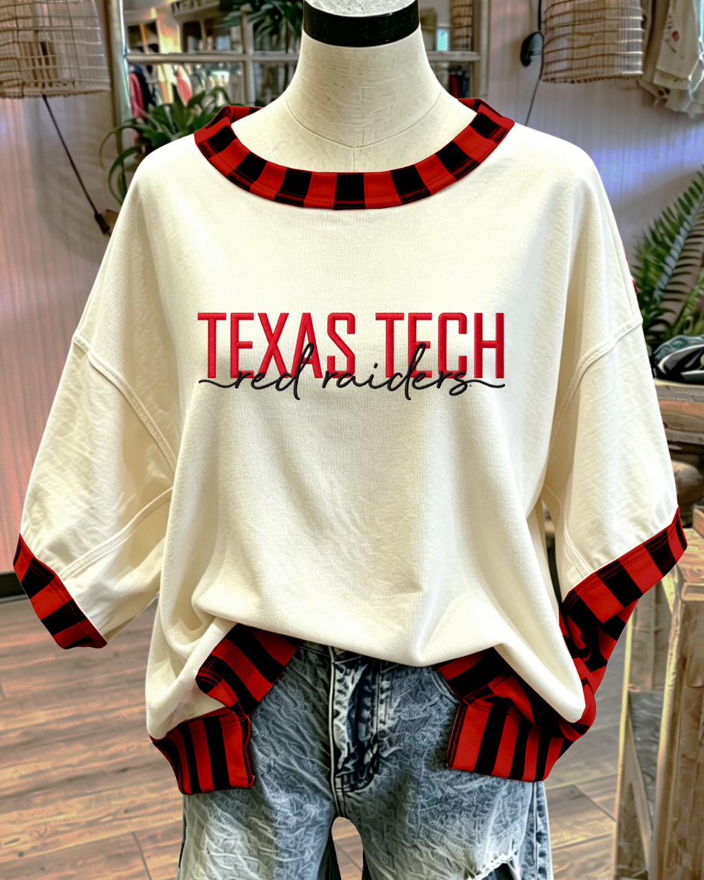 TEXAS Embroidered Striped-Trim T-Shirt