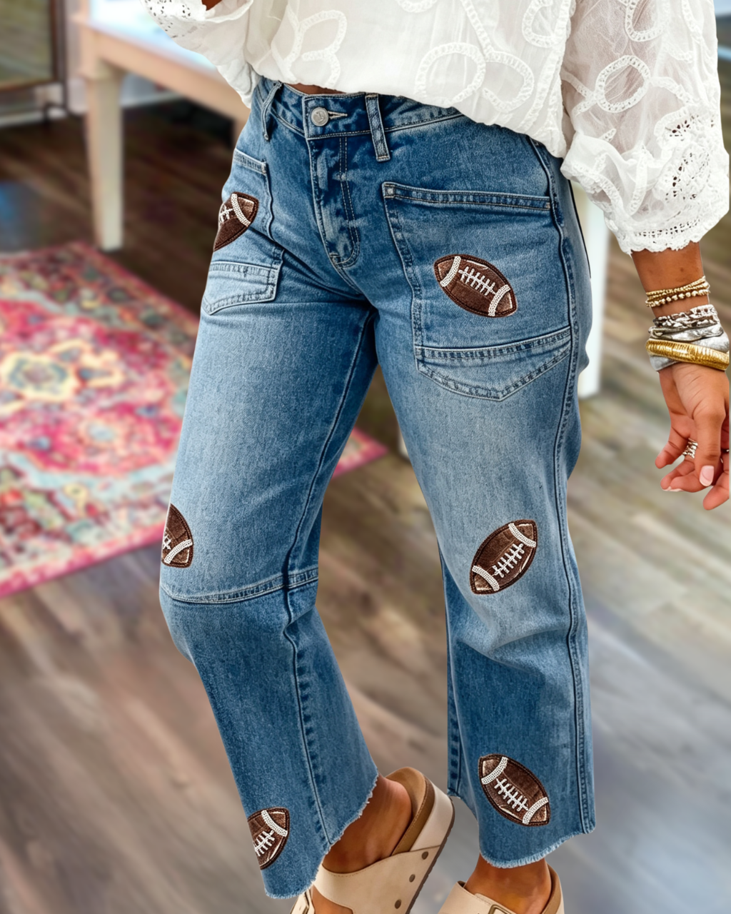 Football Themed Sequined Jeans